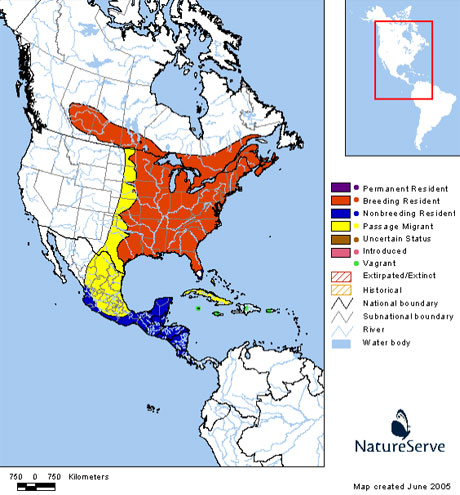 Les donnes proviennent de Natureserve en collaboration avec avec Robert Ridgely, James Zook, The Nature Conservancy - Migratory Bird Program, Conservation International - CABS, World Wildlife Fund - US, and Environment Canada - WILDSPACE. http://www.natureserve.org/infonatura (Accessed: May 8, 2007 ).